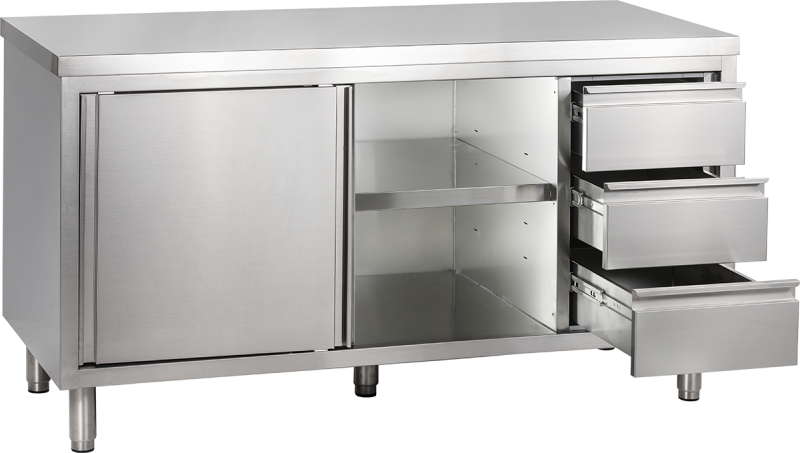 Arbeitsschrank mit Schiebetüren und Schubladenblock B 180cm x T 60cm
