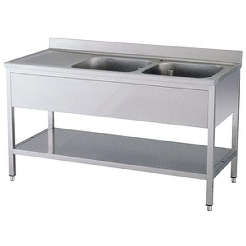 Spültisch 2 Becken rechts mit Aufkantung B 140cm