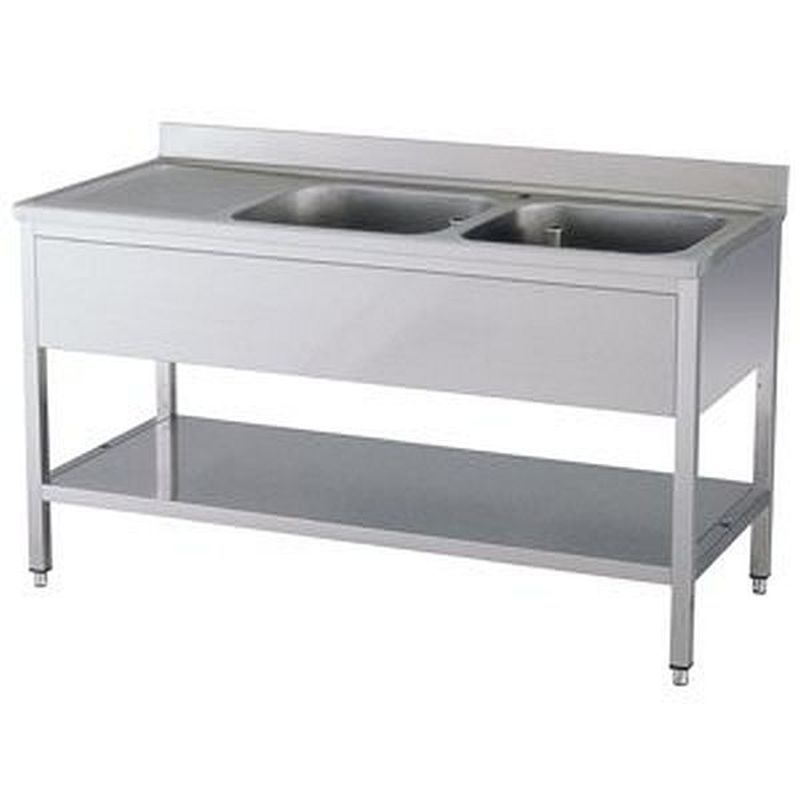 Spültisch 2 Becken rechts mit Aufkantung B 160cm