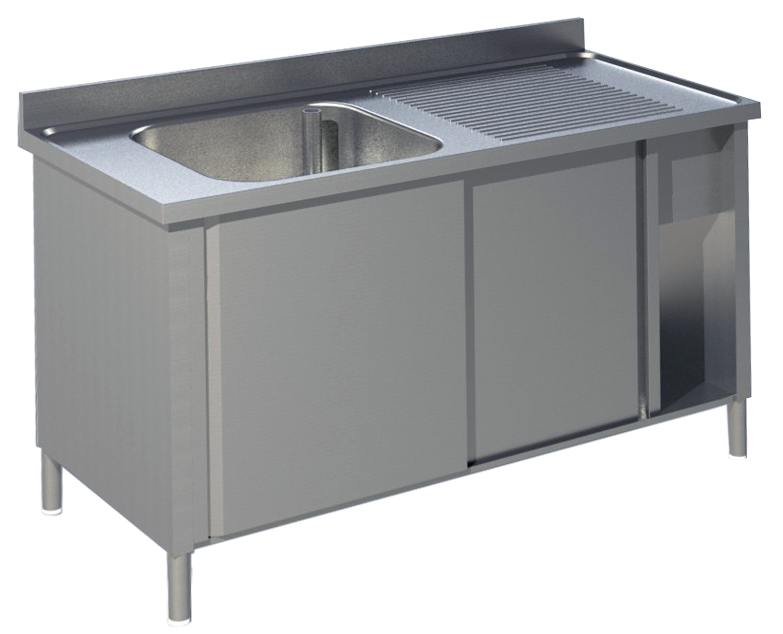 Spülschrank mit Schiebetüren B 140cm - Becken links