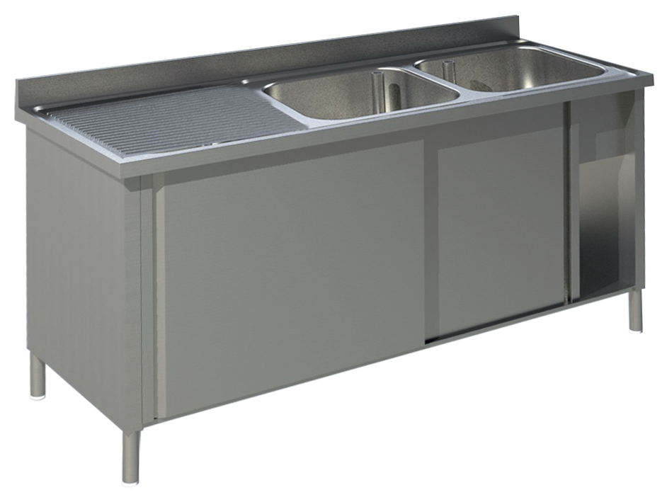 Spülschrank mit Schiebetüren B 160cm - 2 Becken rechts