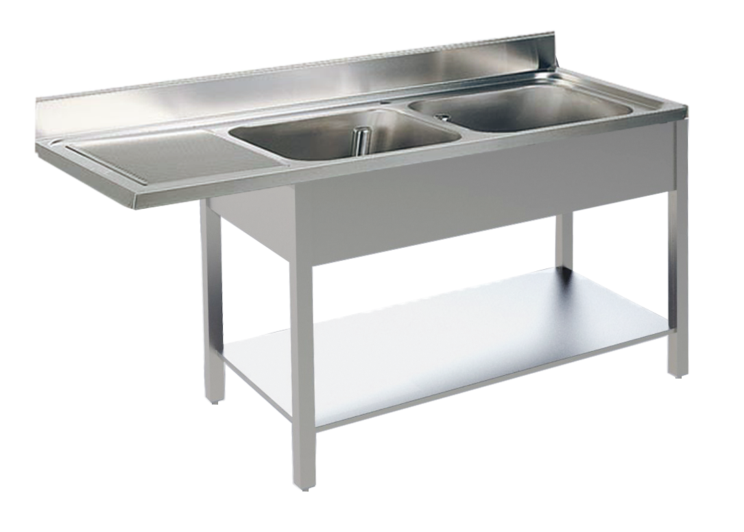 Spülcenter B 160cm - 2 Becken rechts - mit glatter Ablagefläche
