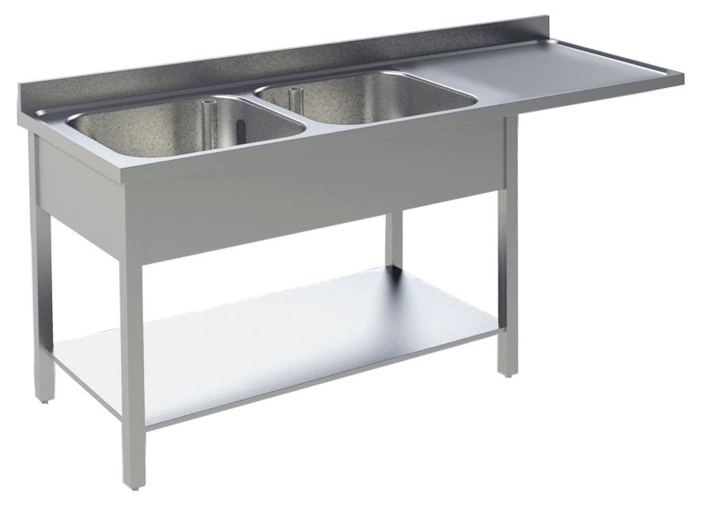 Spülcenter B 160cm - 2 Becken links - mit glatter Ablagefläche