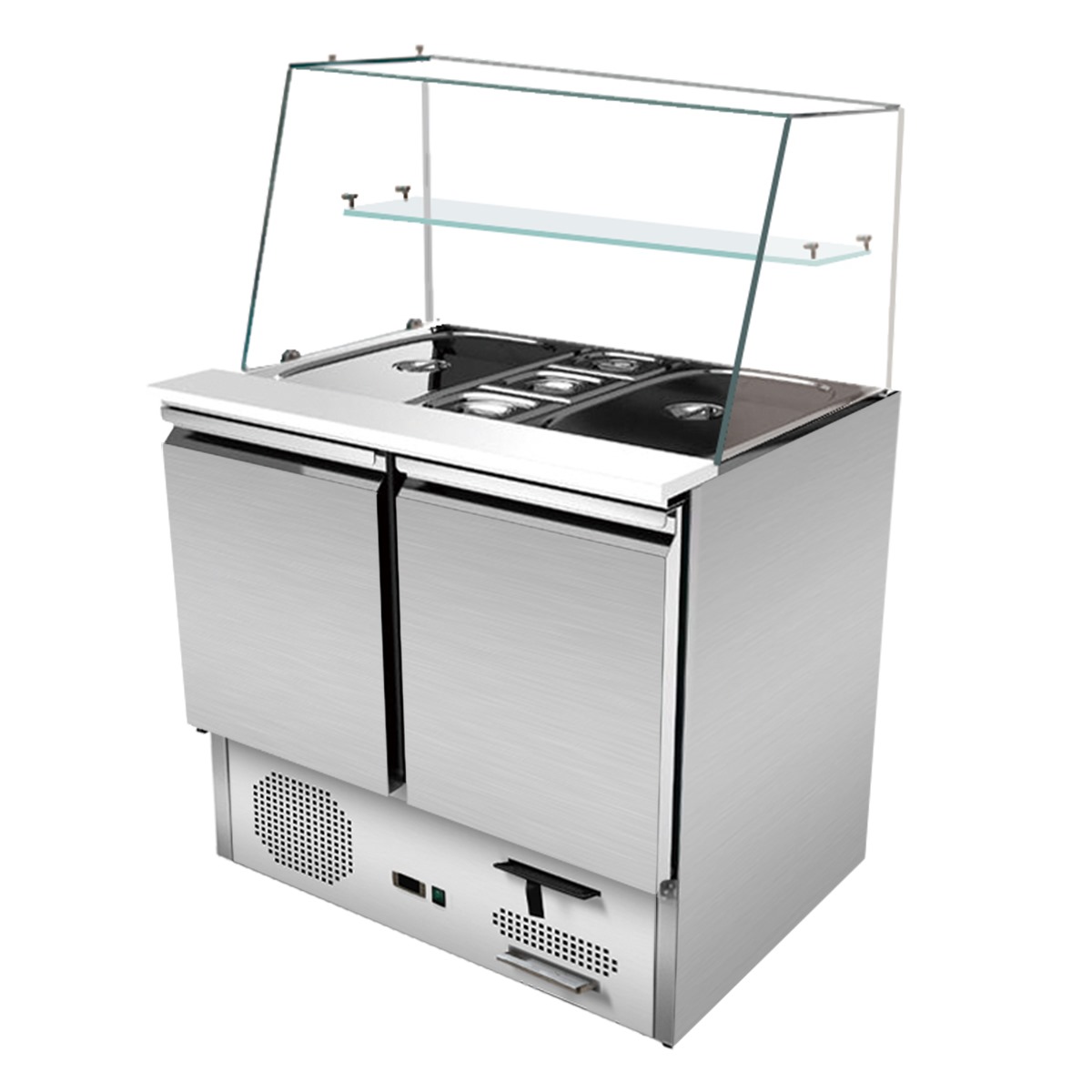 Saladette 2 Türen, 90 x 70 gerader Glasaufbau, Klarglas