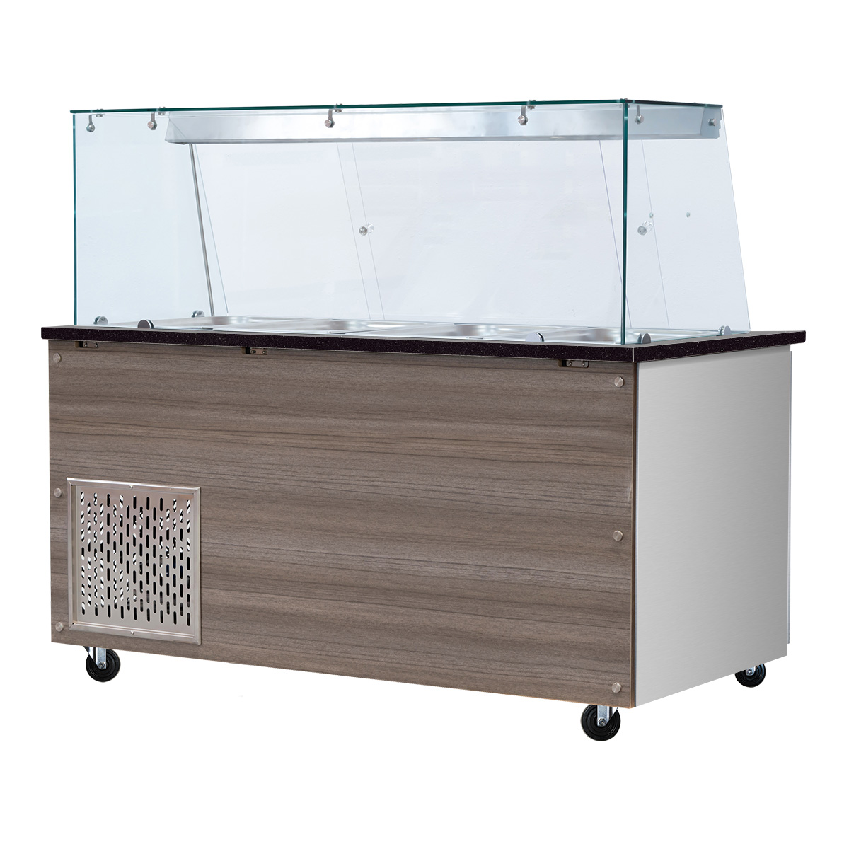 SNACK-Line, Kalte Theke, 6x GN1/1, Granit Star Galaxy schwarz, 223x82x85.5 Glasaufbau Klarglas mit Zwischenablage, H=496mm